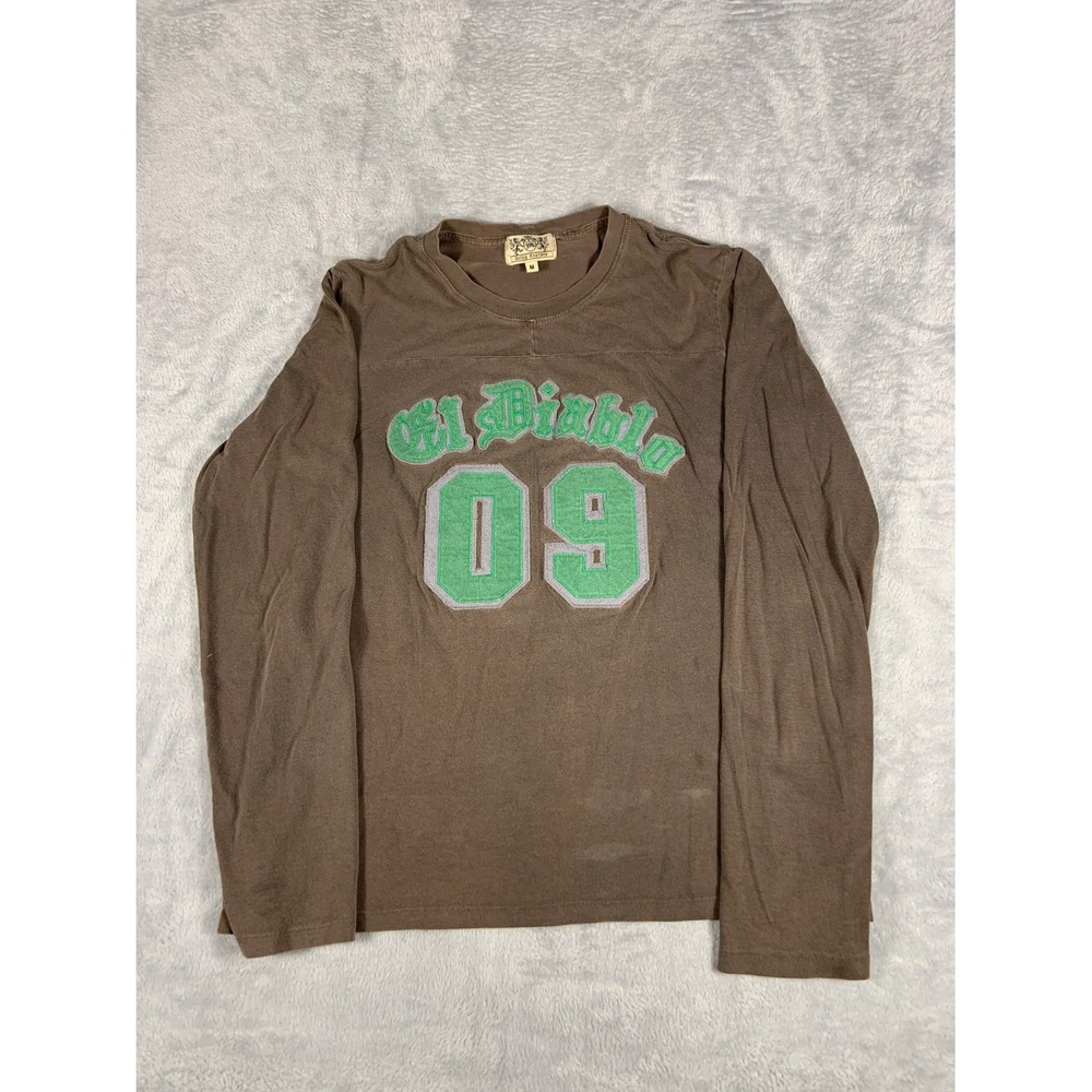 Y2K Juicy Couture Old Eighty 09 T-Shirt Womens M Brown Long Sleeve Crew Neck